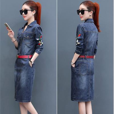 ĐẦM JEAN CỔ SƠ MI TAY DÀI THÊU HOA - NJ969